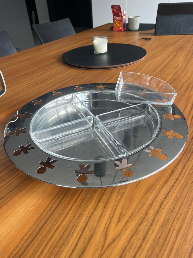 Alessi schaal met 4 glazen kommetjes, Ophalen, Zo goed als nieuw, Rond, Schaal