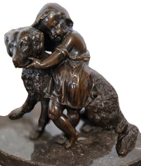 Brons beeld - Meisje met hond., Ophalen of Verzenden, Brons