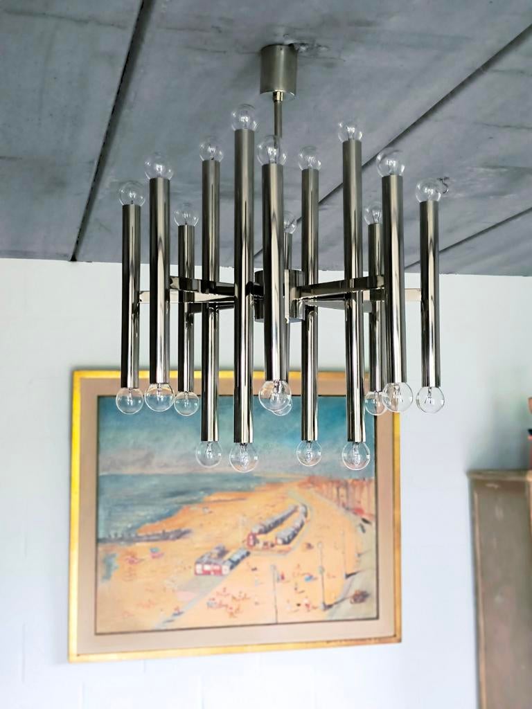 Gaetano Sciolari kroonluchter met 24 lampen, jaren 70, Huis en Inrichting, Ophalen, Metaal