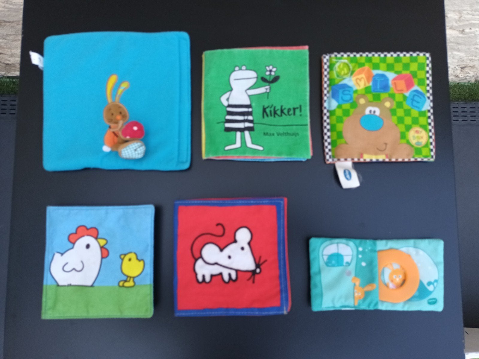 Set van stoffen babyboekjes en knisperboekjes KikkerSet van, Ophalen of Verzenden, Gebruikt, Overige typen
