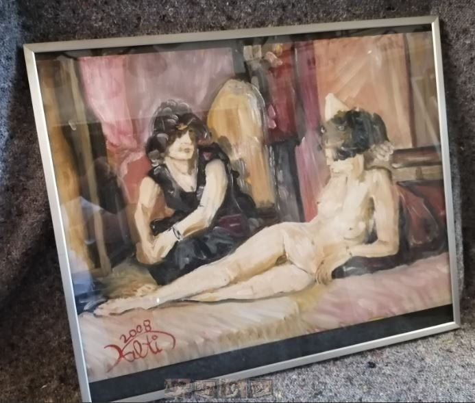 Vintage schilderij In the Artist Studio naar Isaac Israels, Ophalen, Gebruikt, Schilderij, Textiel