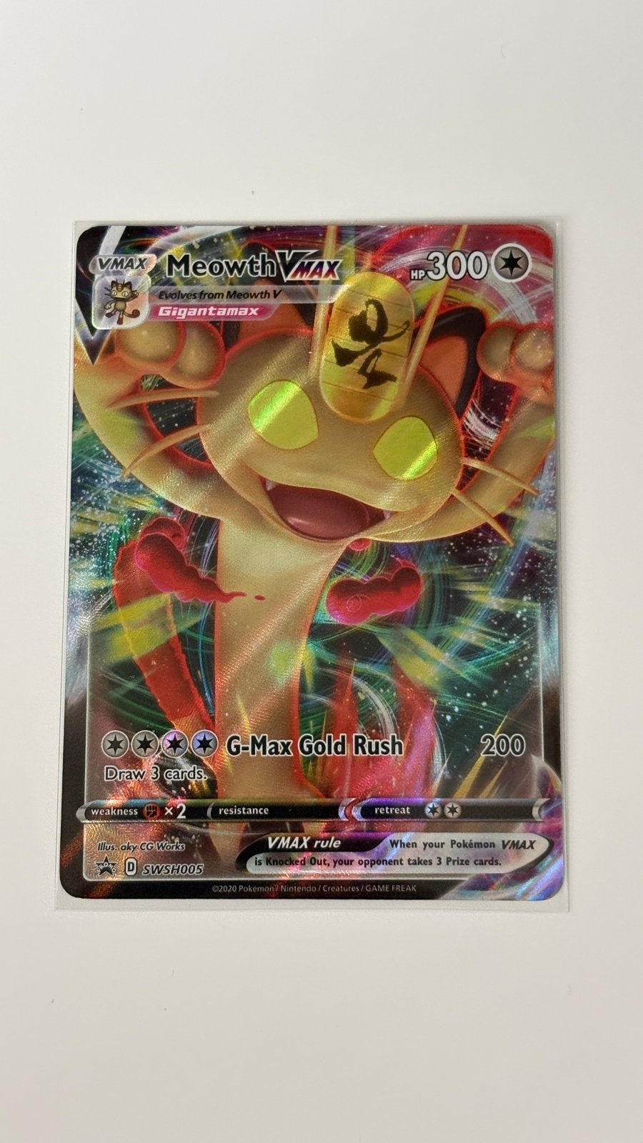 Meowth VMax in bijna perfecte staat SWSH005, Ophalen of Verzenden, Zo goed als nieuw, Losse kaart, Foil