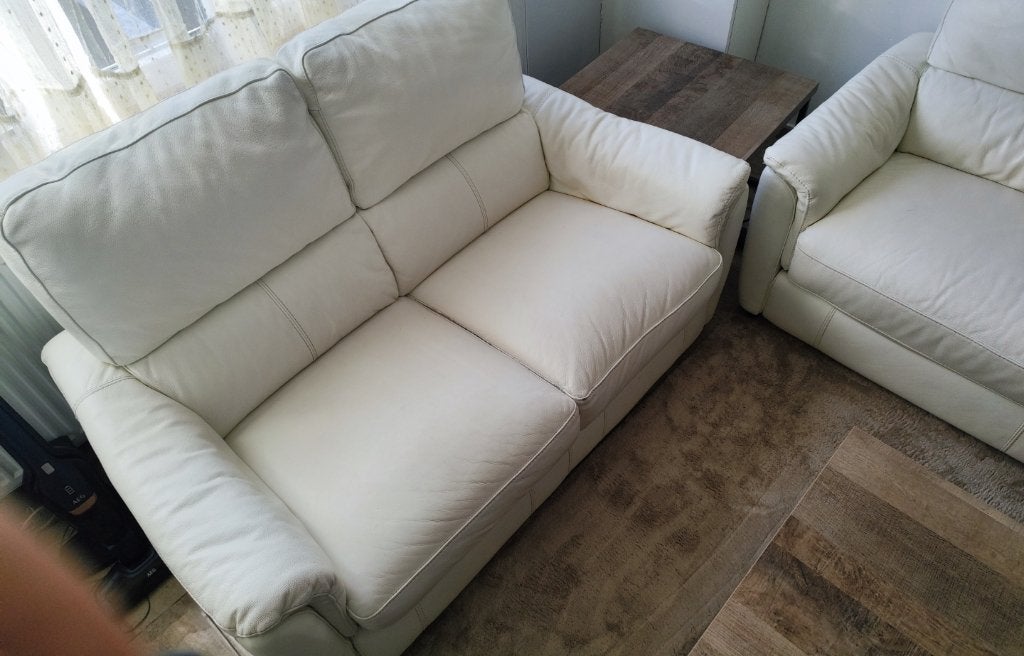 lederen zetels gebroken wit (3-zit elektr. relax + 2-zit), 75 à 100 cm, Quatre personnes ou plus, Enlèvement, Cuir