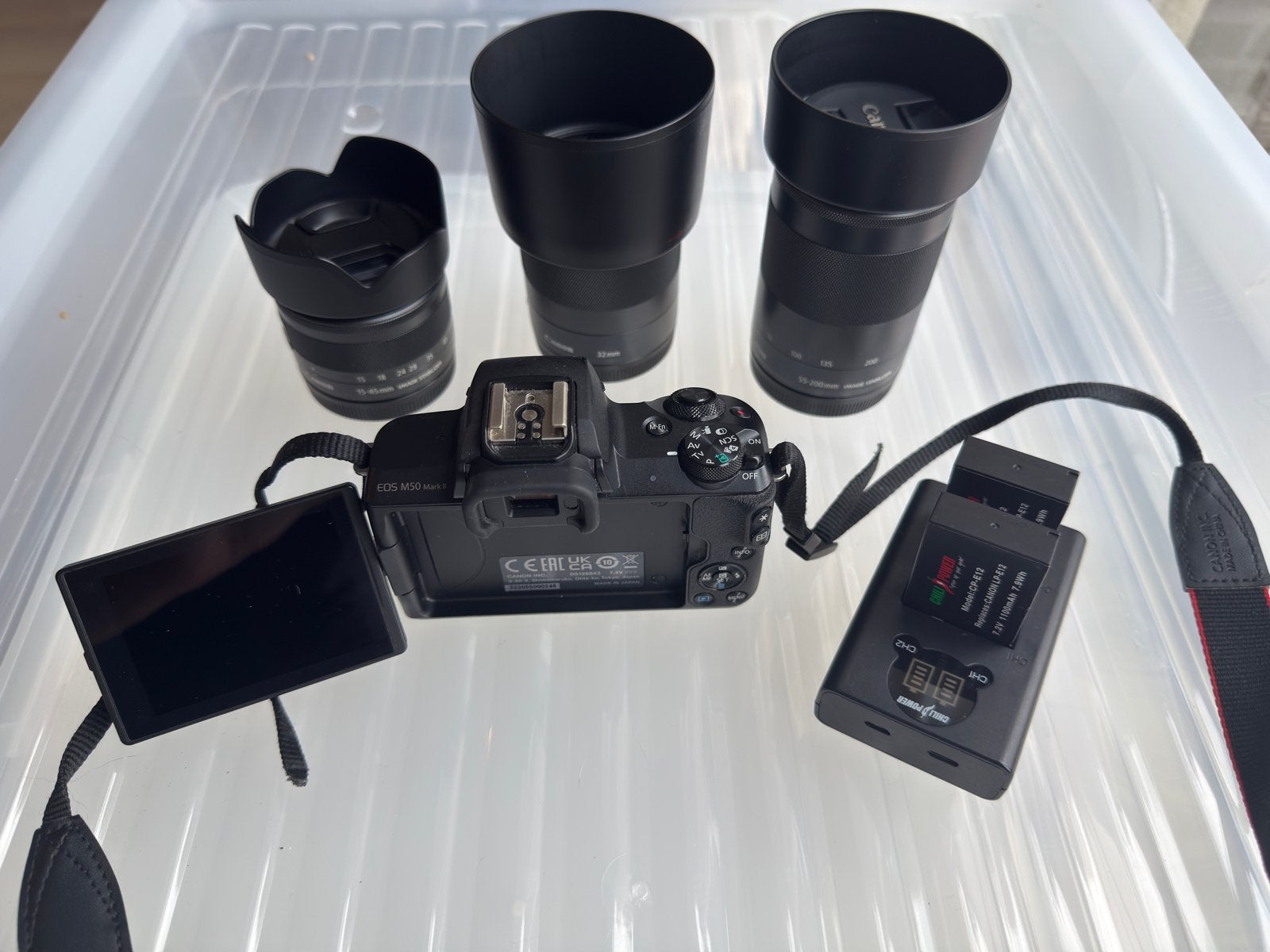 Canon EF-M mark 50 ii + 32mm + 15-45mm + 50-200mm, Audio, Tv en Foto, Fotocamera's Digitaal, Ophalen, Gebruikt, 24 megapixels
