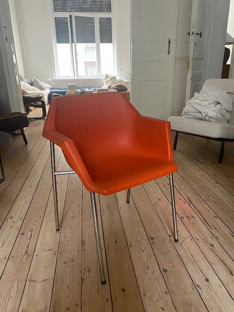 lot 3 fauteuils chaises vintage orange coque moulée & chrome, Enlèvement