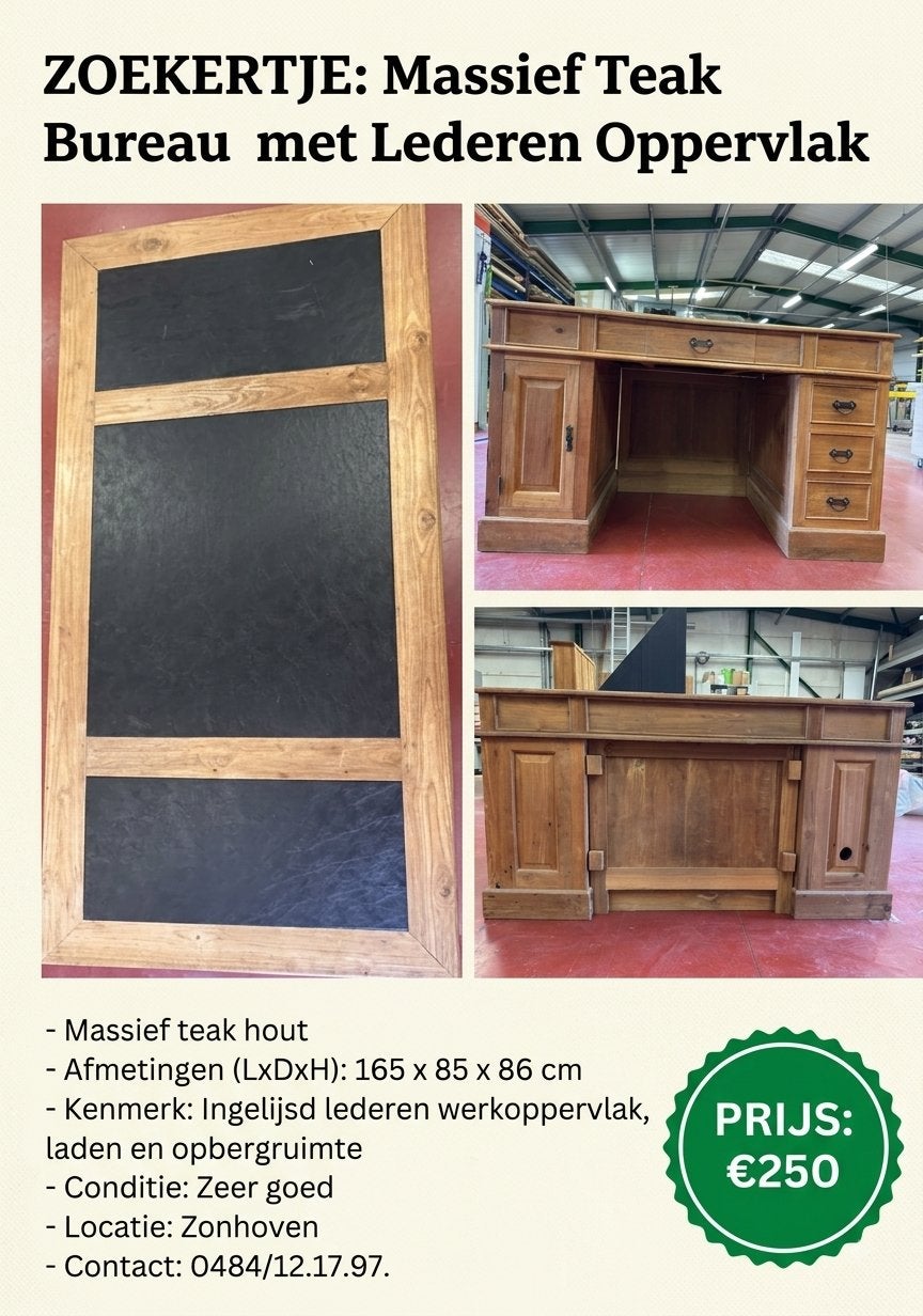Teak bureau, Maison & Meubles, Bureaux, Classique, Avec tiroirs, Comme neuf, Enlèvement
