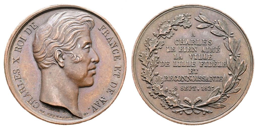 Medaille van de stad Lille aan Charles X 1827 AD, Verzenden, Brons