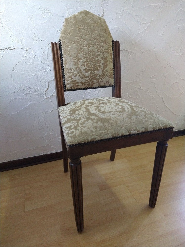 Houten stoel met stoffen bekleding, Antiek en Kunst, Ophalen