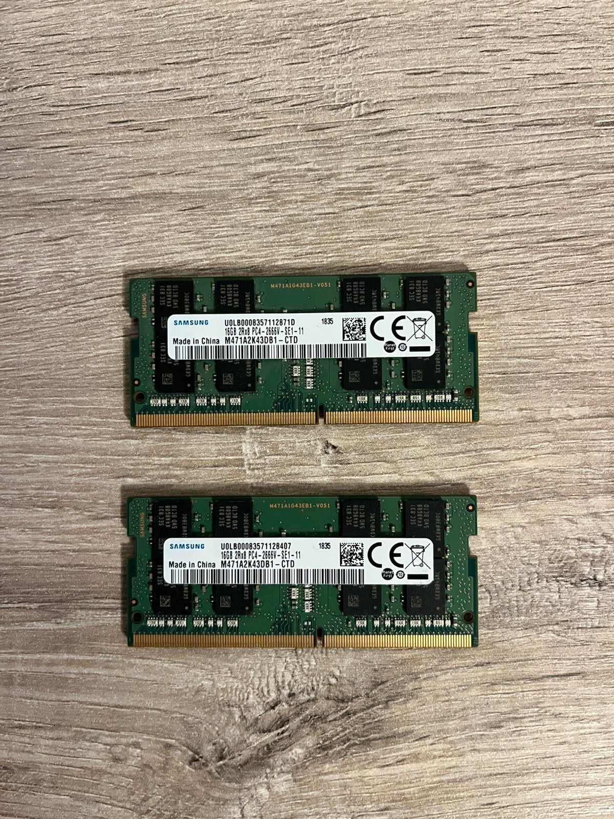 16gb(x2) DDR4-2666V Samsung, Computers en Software, Gebruikt, DDR4, Ophalen of Verzenden, Laptop