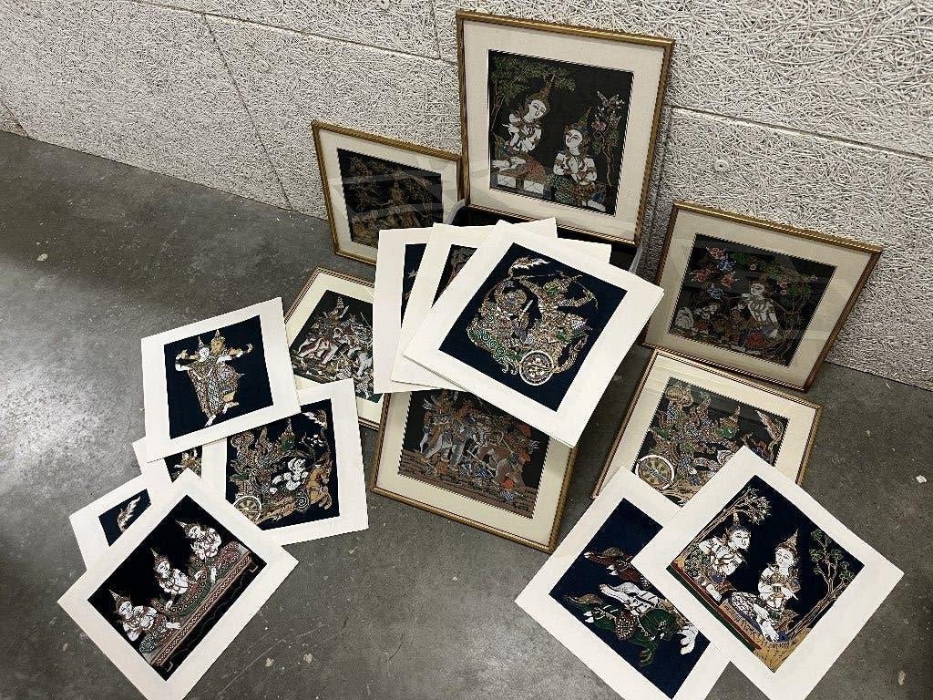 Lot Thaise zijdekunst / ingelijste zijdeschilderijen, Ophalen
