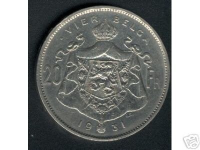 België: 20 frank of 4 belga 1931 VL (A) = morin 377, Verzenden, Losse munt