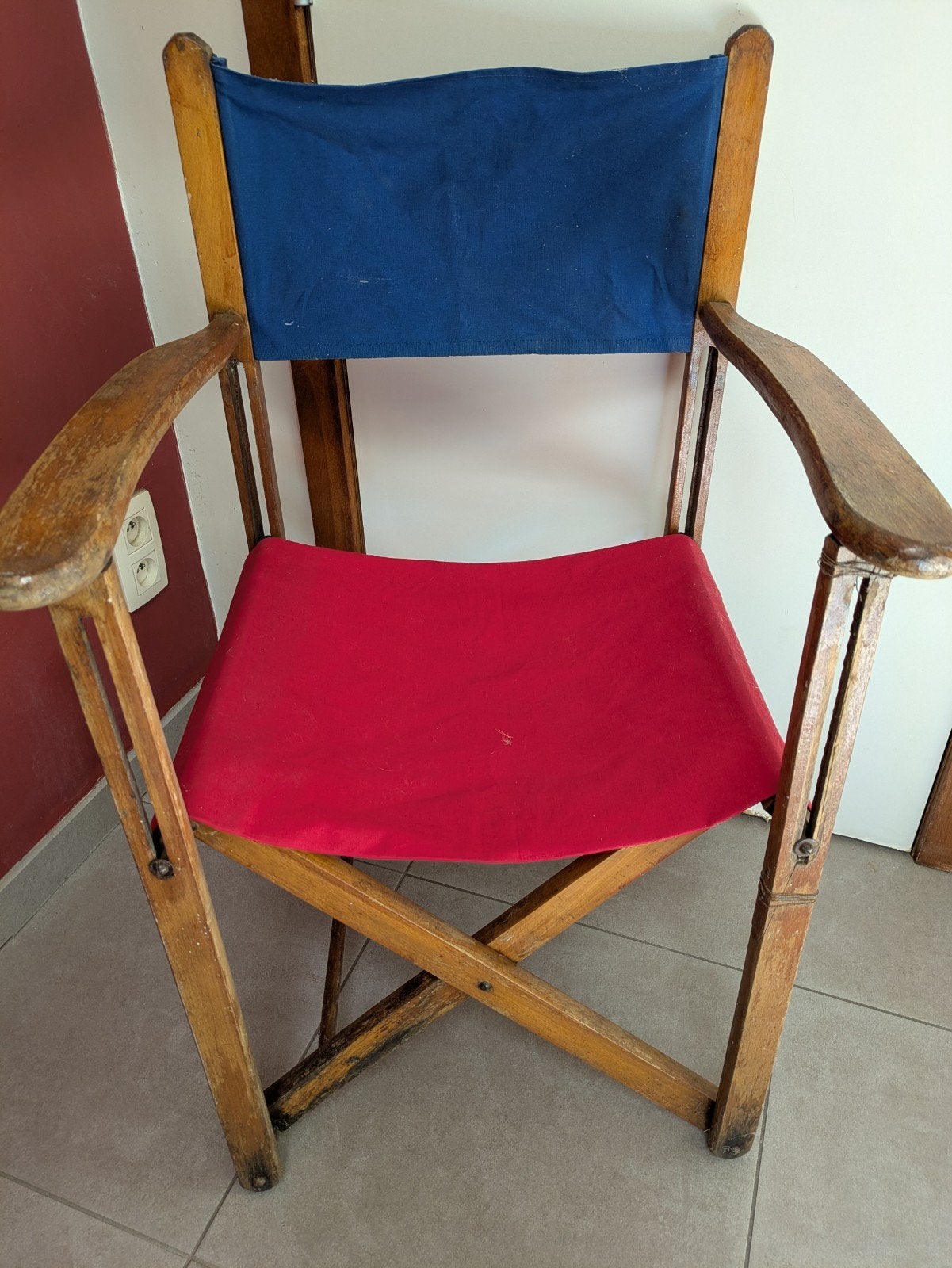 vintage 6 houten stoelen met stoffen zitting en rugleuning, Antiek en Kunst, Ophalen