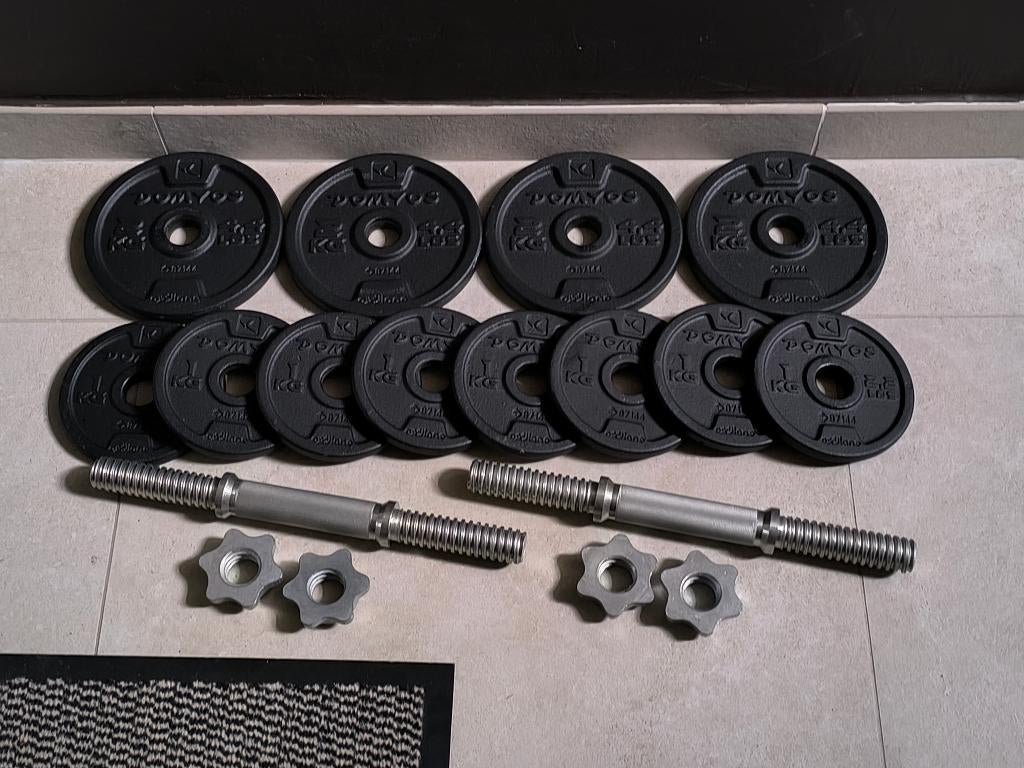 20kg Ensemble d'haltères de Domyos (28mm) en etat parfait., Sports & Fitness, Enlèvement, Utilisé, Bras, Set d’haltères