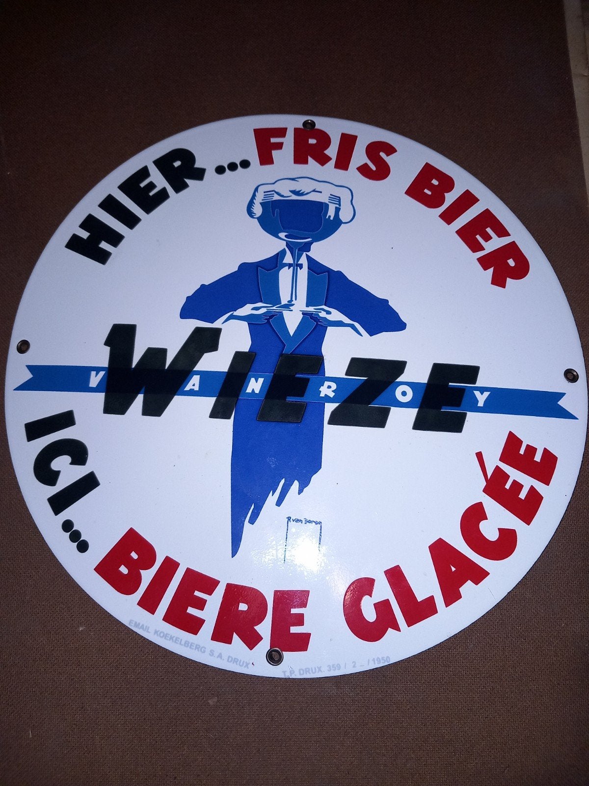 Nostalgisch reclamebord Wieze jaren '50 stijl reproductie, Verzamelen, Ophalen of Verzenden