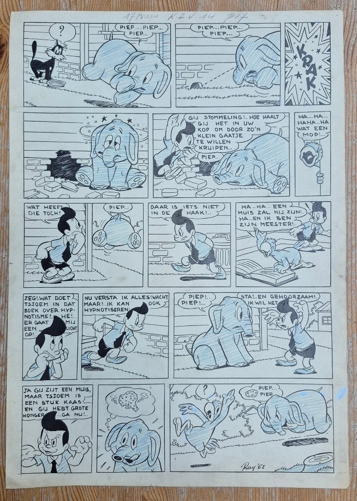 Tsjoem originele pagina Ray Goossens 1952 KZV, Verzamelen, Ophalen of Verzenden, Overige figuren, Gebruikt, Overige typen