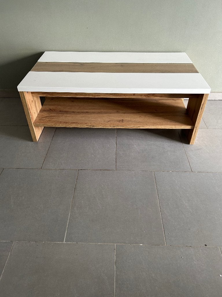 Table basse, Maison & Meubles, Enlèvement, Comme neuf, Rectangulaire, Contemporain bois et blanc mat
