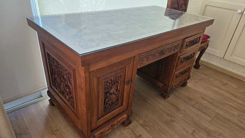 Thaise bureau en 3 stoelen, Huis en Inrichting, Ophalen, Gebruikt
