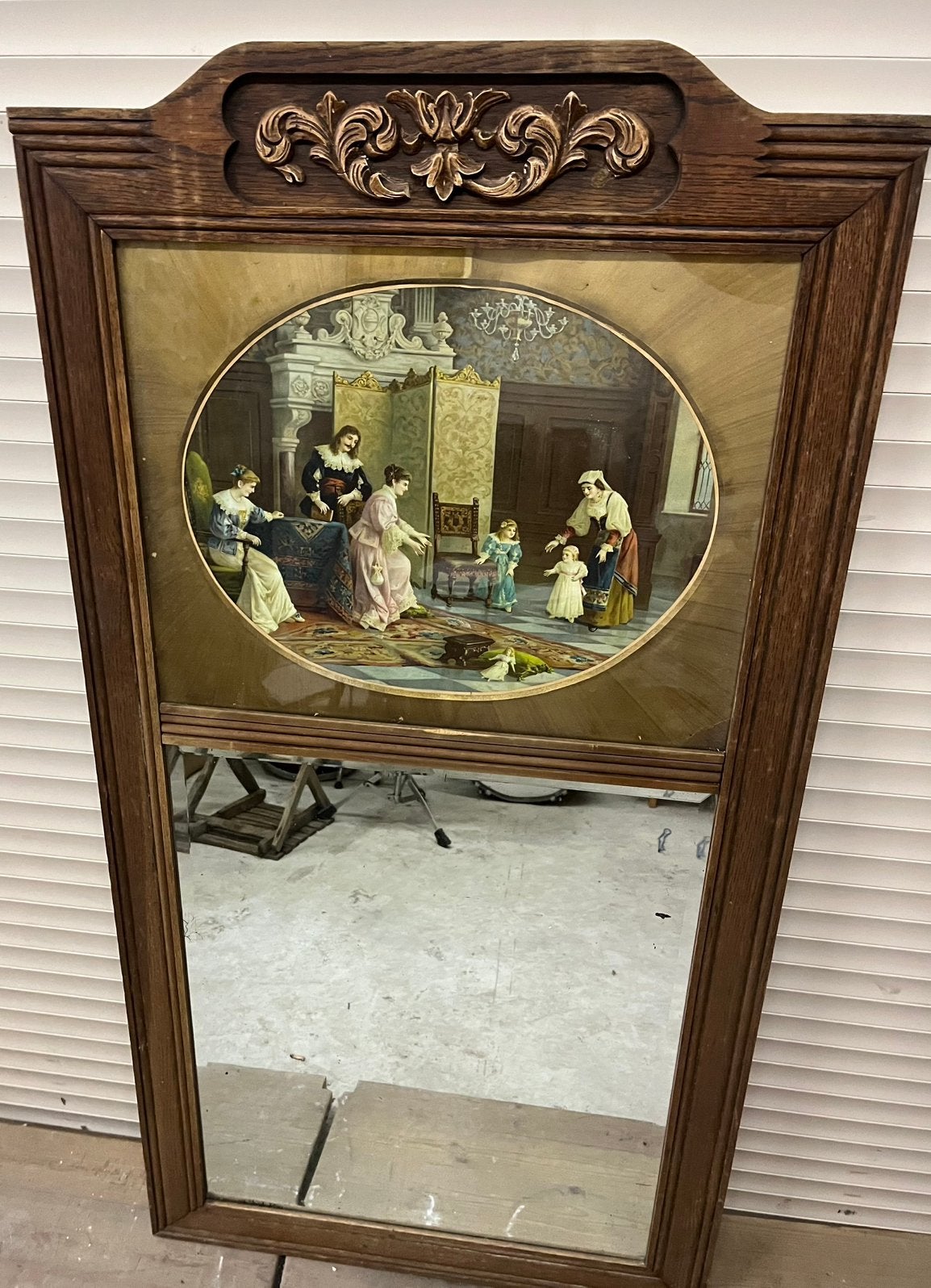 Miroir de cheminée ancien avec impression - 71 x 140 cm, Enlèvement, Rectangulaire, 50 à 100 cm, 100 à 150 cm