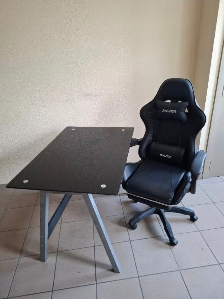 Hjh office delta computer/gaming bureau, Zilver/getint glas, Ophalen, Demontabel, Gebruikt, Zilver
