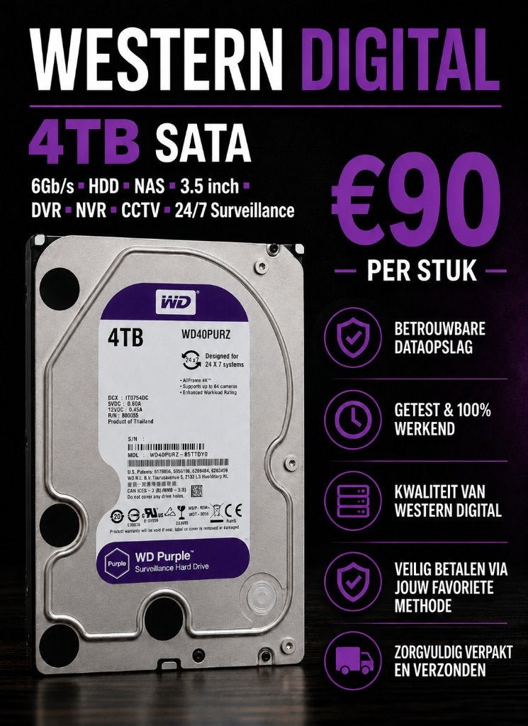 4TB - WD Purple (WD40PURZ) - SATA - HDD NAS, Computers en Software, Harde schijven, Intern, Gebruikt, Desktop, 4TB
