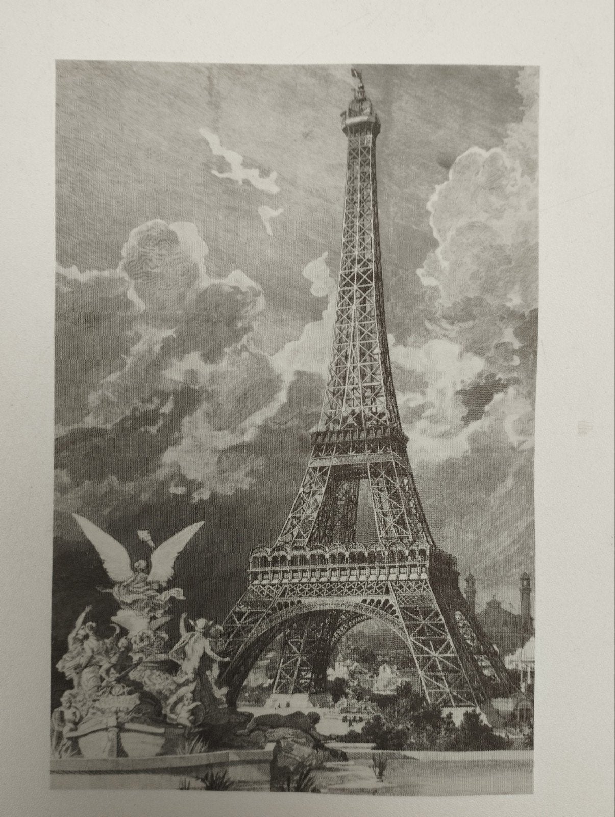 een prent over de Eiffeltoren van Parijs kleur zwart en wit, Ophalen, Prent