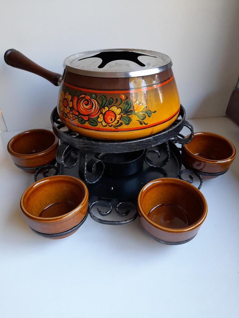 vintage fondu met vorken en lepeltjes, Huis en Inrichting, Ophalen of Verzenden