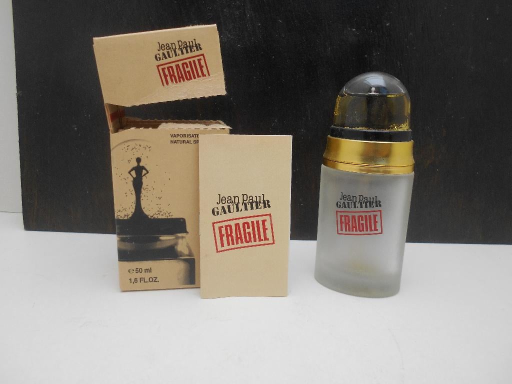 ancien flacon parfum vide Fragile Jean Paul Gaultier 50ml, Ophalen of Verzenden, Gebruikt, Parfumfles
