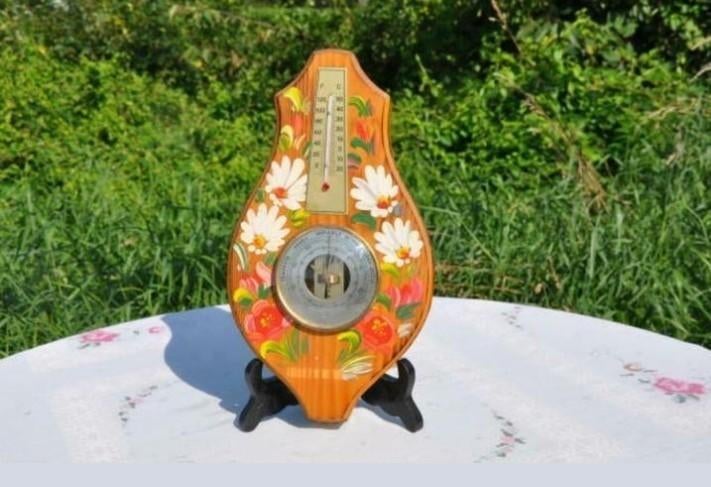$ baromètre thermomètre decor peint main, Antiquités & Art, Enlèvement ou Envoi
