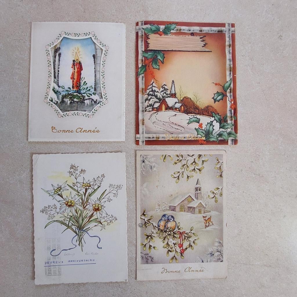 4 oude wenskaarten, Verzamelen, Ophalen of Verzenden