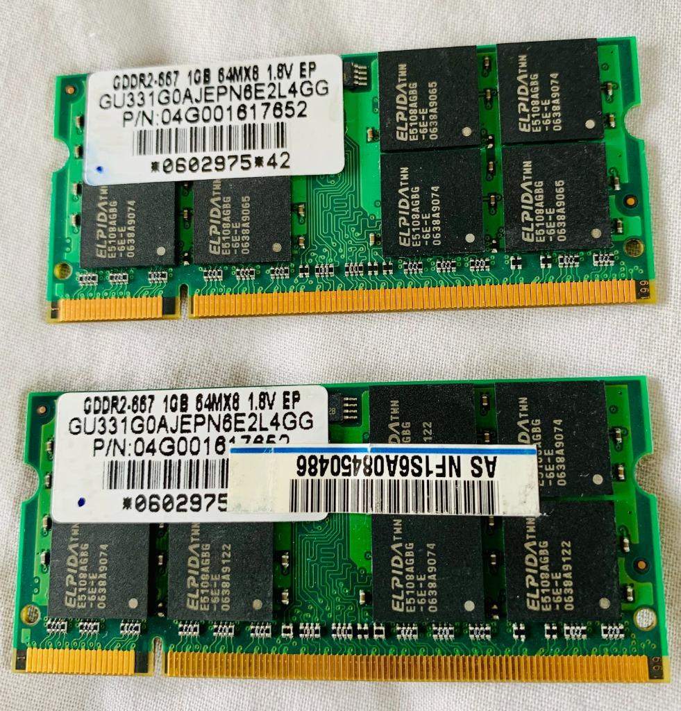 Mémoire RAM ELPIDA 2GB (2X1GB) GU331G0AJEPN6E2L4GG, Informatique & Logiciels, Enlèvement ou Envoi, DDR2, Utilisé, 2 GB
