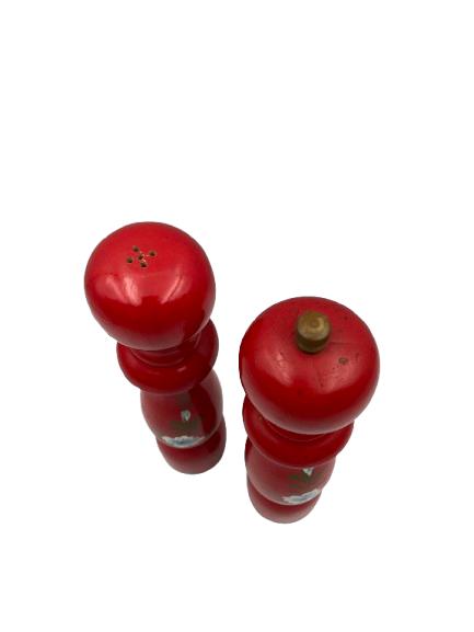 Vintage peper- en zoutstel in hout – rood (jaren 60/70), Gebruikt, -, -, Ophalen of Verzenden