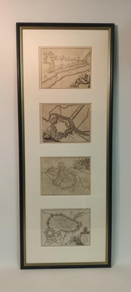 4x 18de eeuwse gravures in mooi kader, Enlèvement ou Envoi