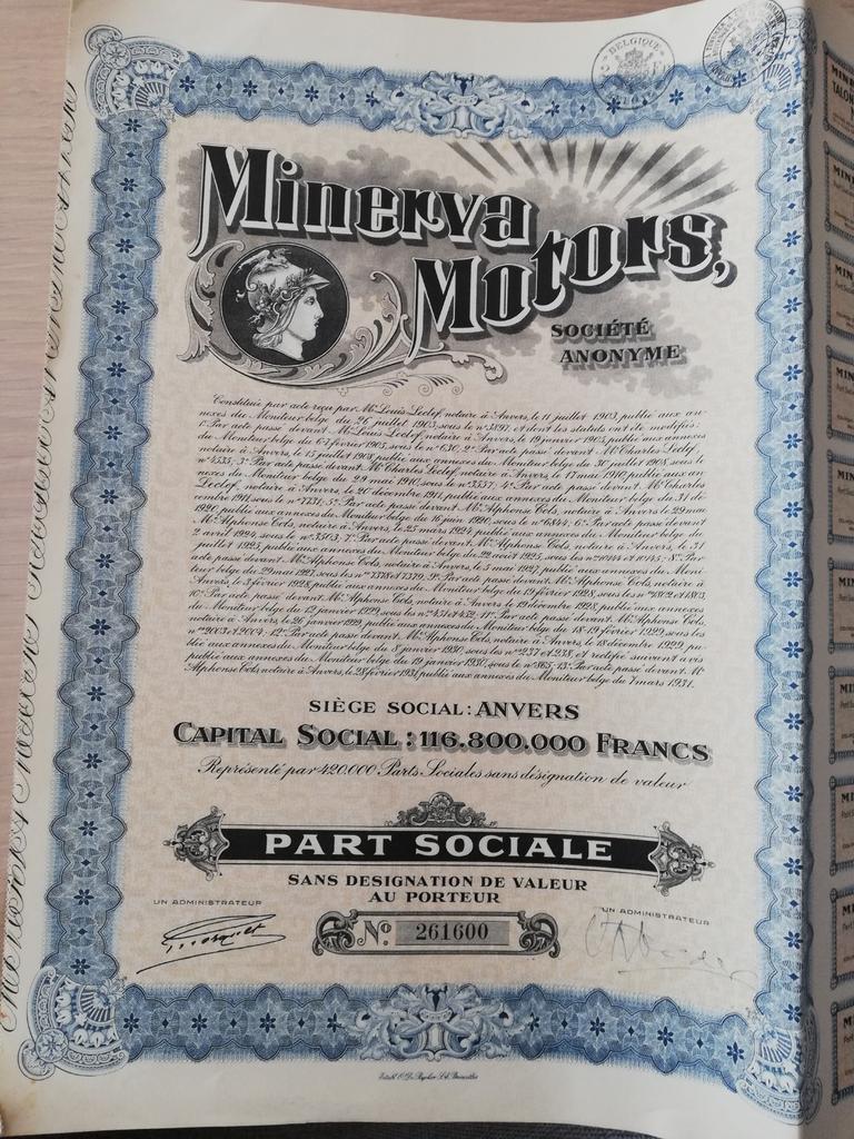 1 Aandeel minerva met alle coupons, Ophalen of Verzenden, Aandeel