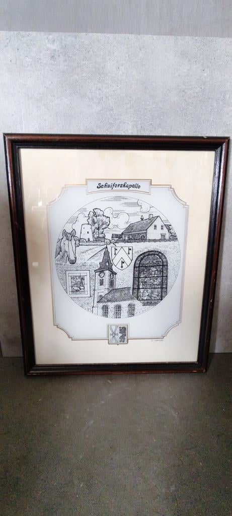 Heemkundig portret Schuiferskapelle op glas G. Swaenepoel, Antiek en Kunst, Ophalen of Verzenden