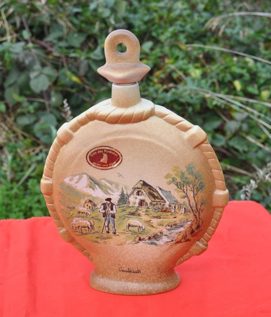 gourde bouteille en gres des pyrénées ronde et plate, Antiquités & Art, Enlèvement ou Envoi