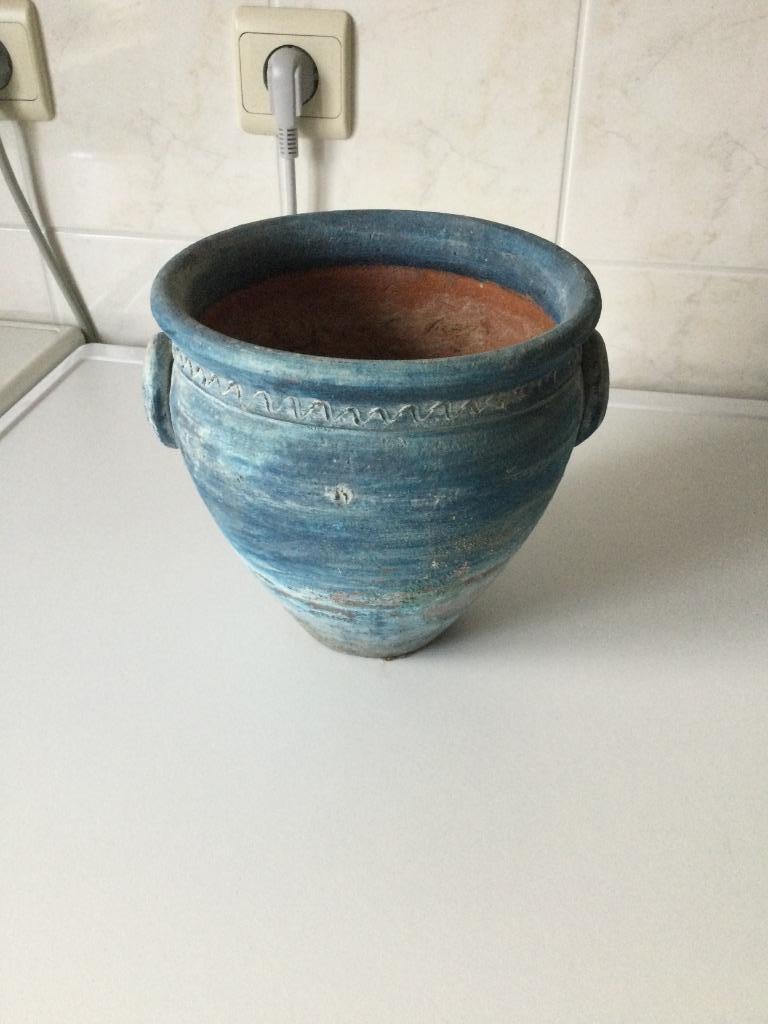 Blauwe cachepot - bloempot, Tuin en Terras, Ophalen of Verzenden