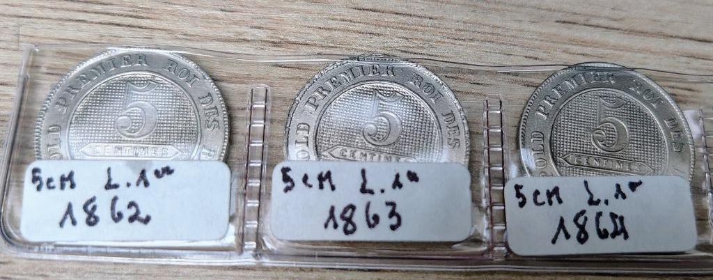 3 pieces 5 centimes - Léopold Ier 1862/1863/1864, Enlèvement ou Envoi, Belgique, 5 centimes, Monnaie en vrac
