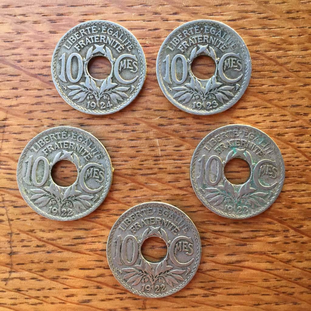 5 pièces 10 Cent 3ème R.FR 1922-1924 Thunderbolt + 147 Corne, Enlèvement ou Envoi, France, Série