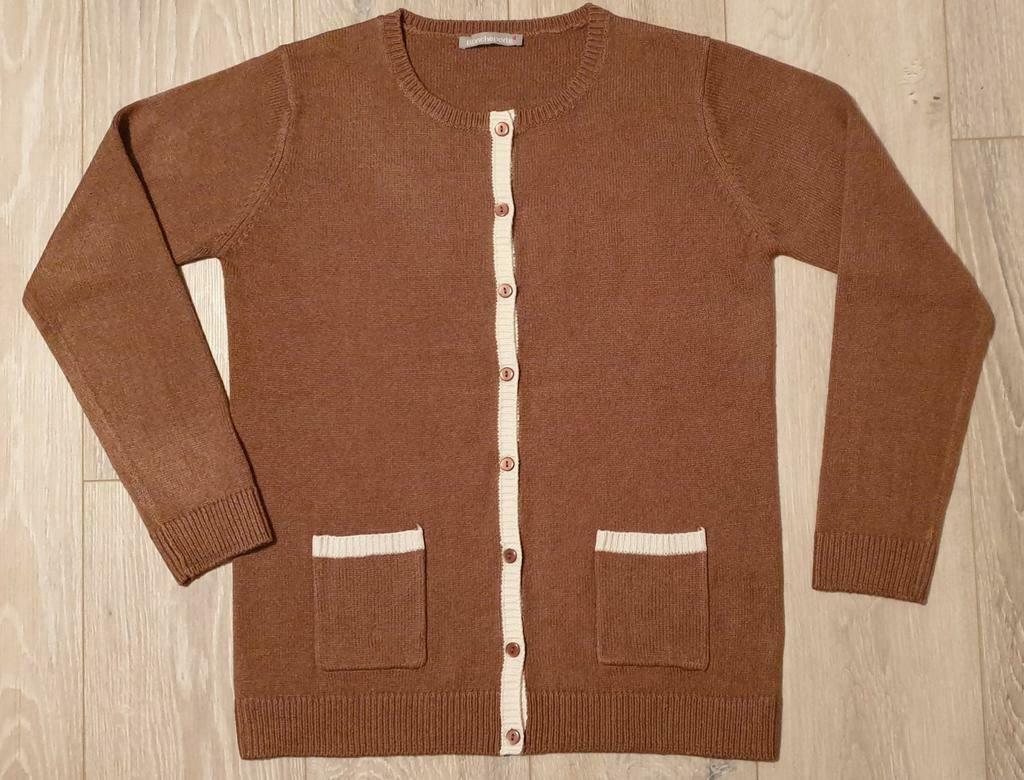 Gilet bicolore (marron / blanc)  toucher cachemire, Taille 38/40 (M), Enlèvement ou Envoi, Autres couleurs, Comme neuf
