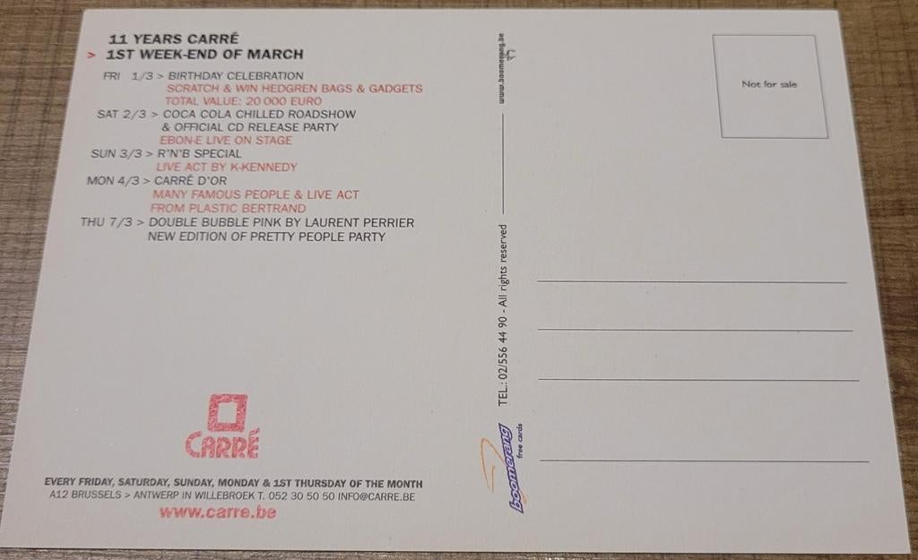 Discotheek Carré: 5 postkaarten, Verzamelen, Ophalen of Verzenden, 1980 tot heden, Ongelopen, Muziek