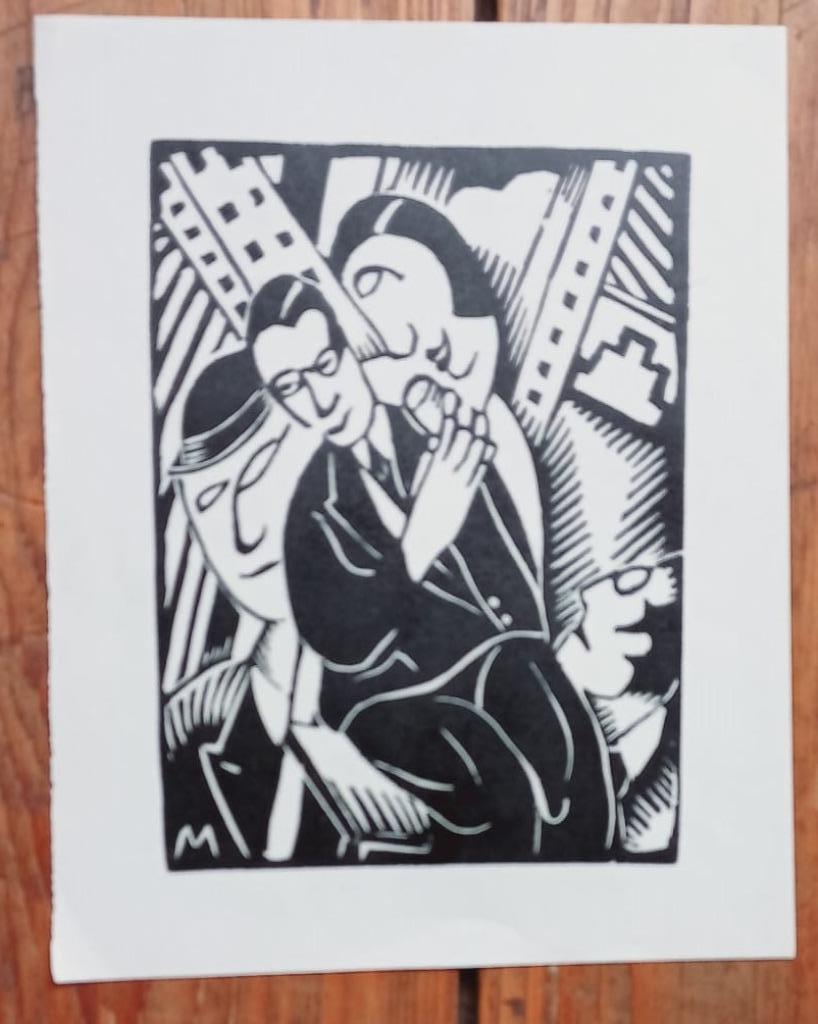Stadsleven jaren twintig lino anoniem genre Frans Masereel, Ophalen of Verzenden