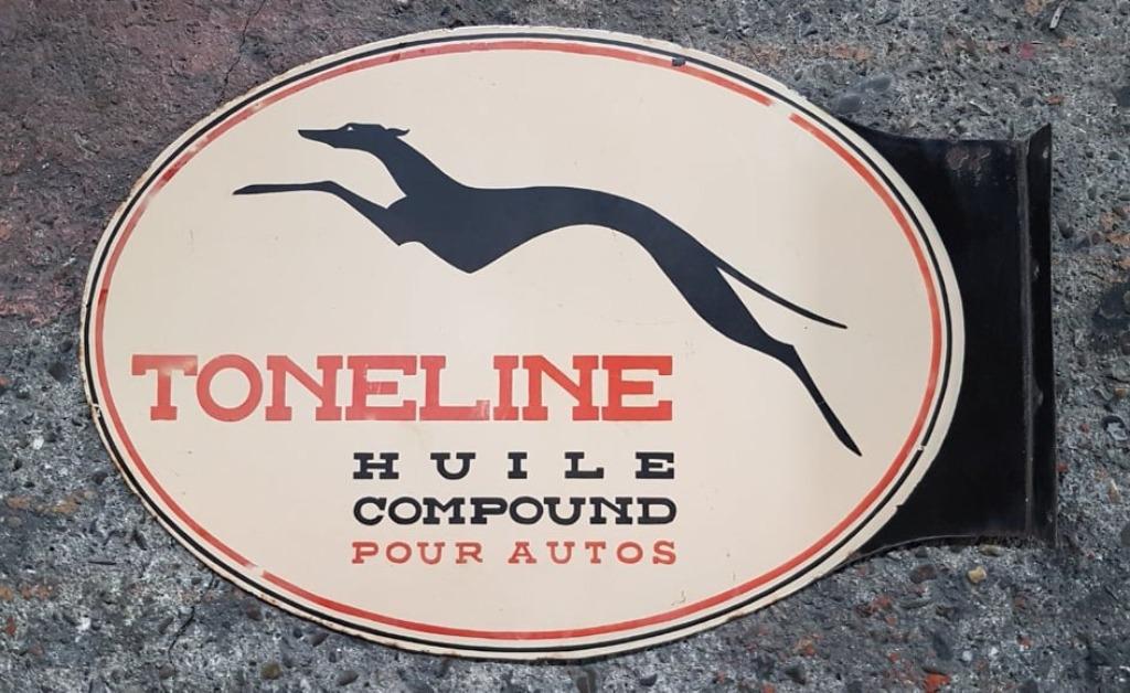 Toneline huile dubbelzijdig olie reclame bord vintage, Enlèvement ou Envoi, Utilisé, Panneau publicitaire