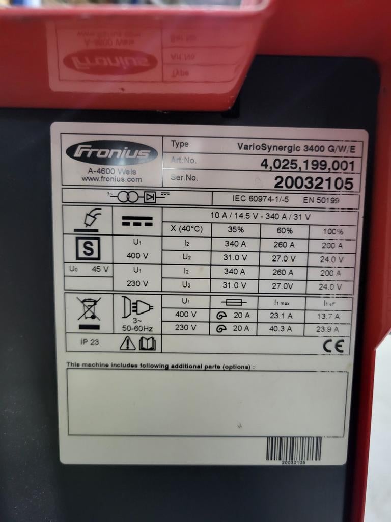 Fronius vario synergic 3400, Doe-het-zelf en Bouw, Gereedschap | Lasapparaten, Ophalen, Gebruikt, 250 ampère, Overige typen