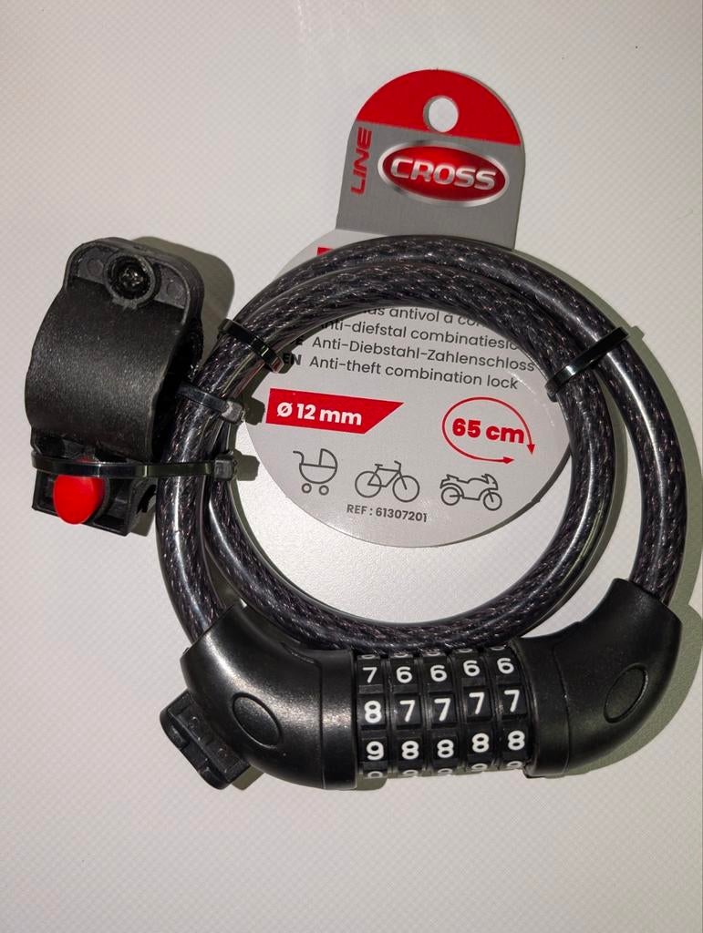 Antivol vélo combinaison (5 chiffres) Câble de 12mm x 65 cm, Enlèvement, Neuf