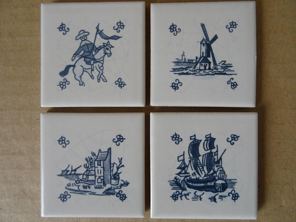 Tuile bleue de Delft miniature cavalier moulin maison bateau, Enlèvement ou Envoi