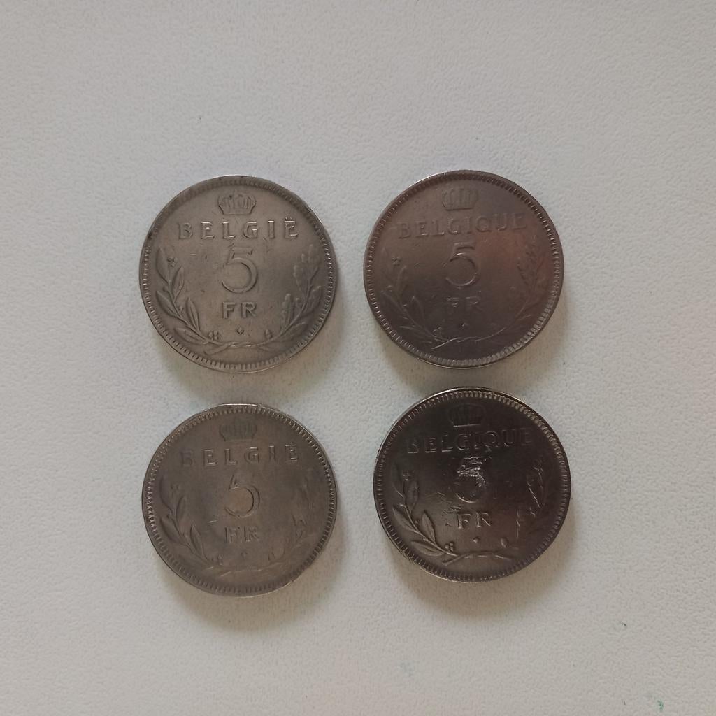 munten 5fr Leopold 3 België 1936/1937, Ophalen of Verzenden