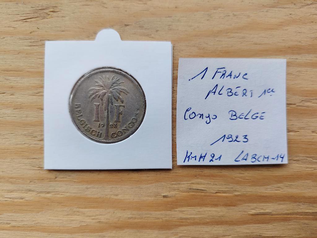 Congo belge 1 Frank Albert 1er 1923, Ophalen of Verzenden, Overig, Losse munt
