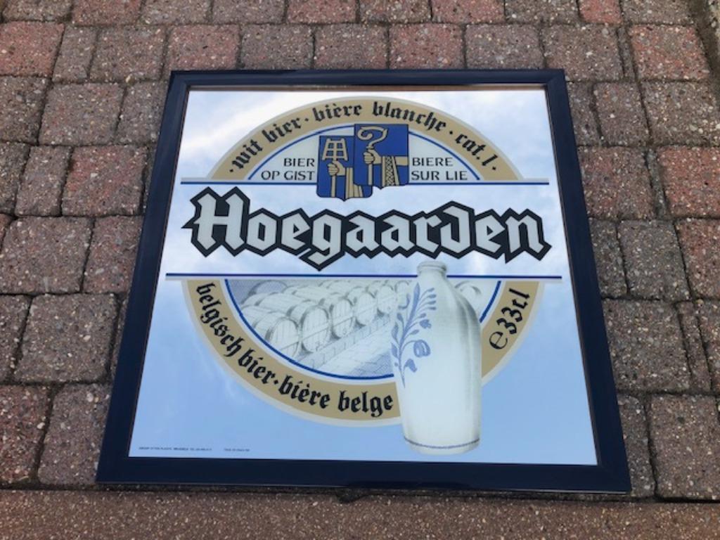 Hoegaarden vierkante caféspiegel van 1990., Verzamelen, Merken en Reclamevoorwerpen, Ophalen, Gebruikt, Reclamebord