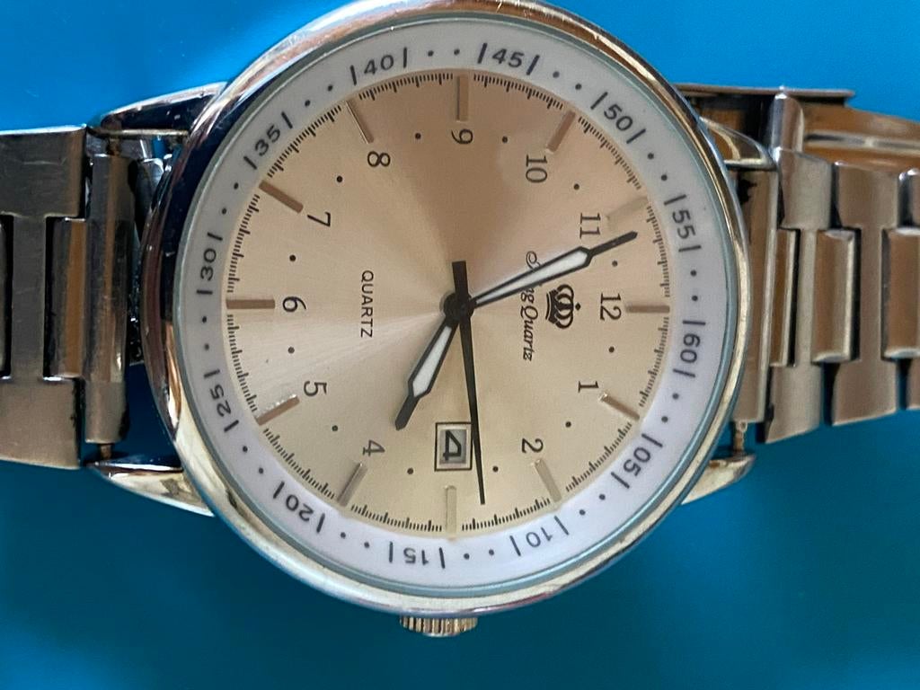 King Quartz polshorloge heren, Handtassen en Accessoires, Horloges | Heren, Overige merken, Staal, Staal, Polshorloge