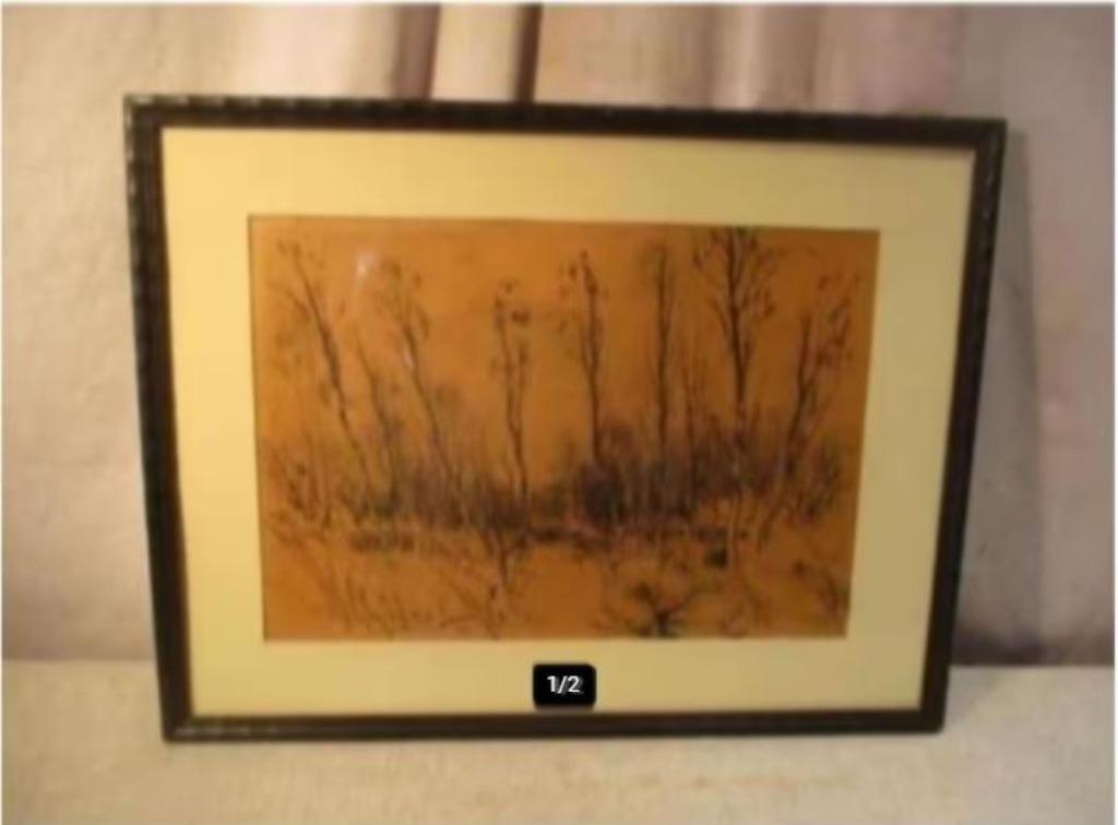 Mooie Oude Tekening 'In het Moerasgebied' - gesigneerd 1966, Ophalen of Verzenden
